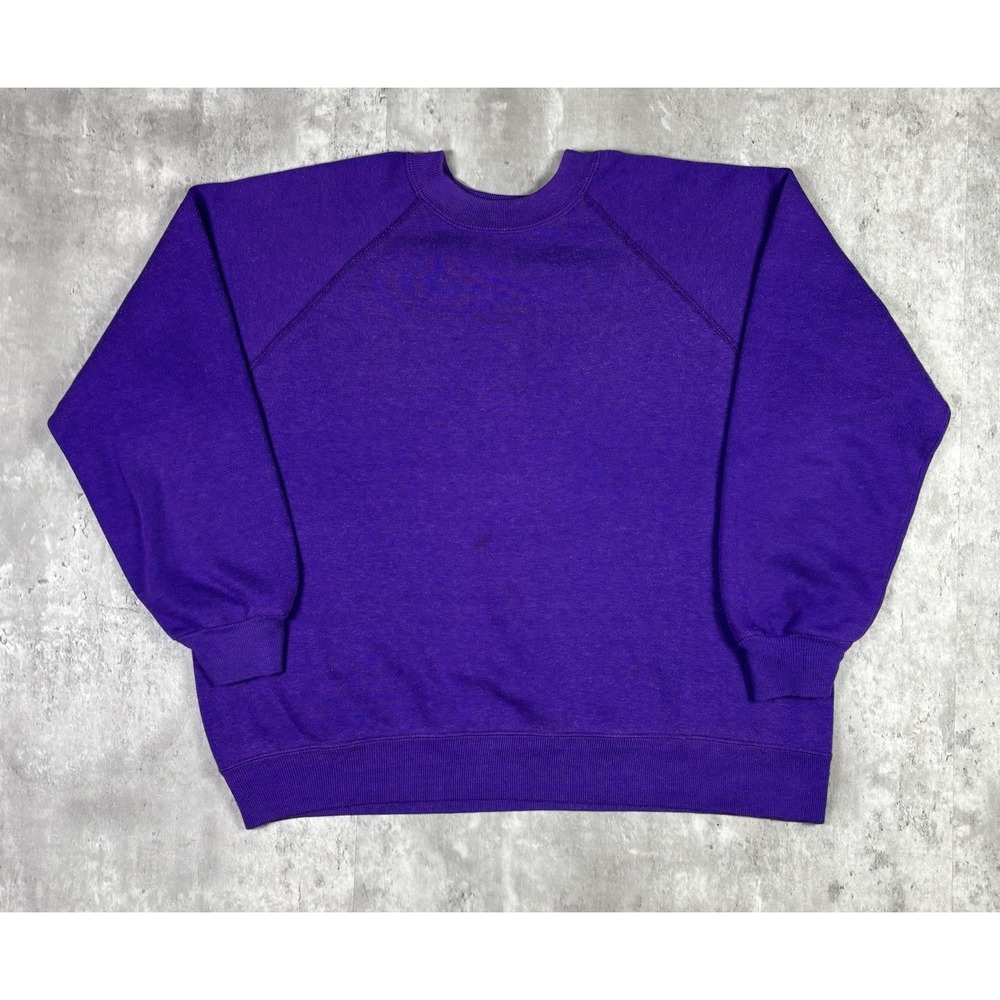 Vintage 80s Purple Blank Raglan Sweatshirt Mens Size M Pullover Raglin Fleece